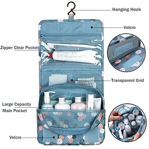 Travel Toiletry bag, Hanging Toiletries Wash Bag Makeup Cosmetic Organizer Bags for Women Girls Kids Waterproof Foldable (Leopard Print) — view 2