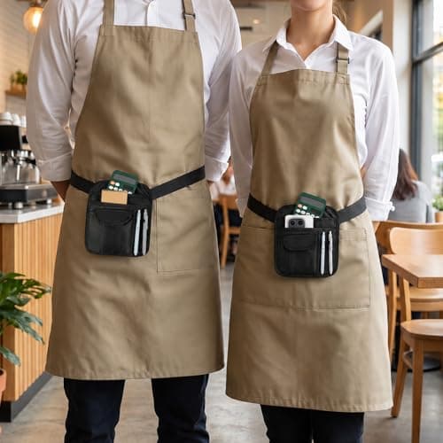 Chsoejuf Serving Apron, Restaurant Waiter Waist Pouch Bag with Pockets — view 3