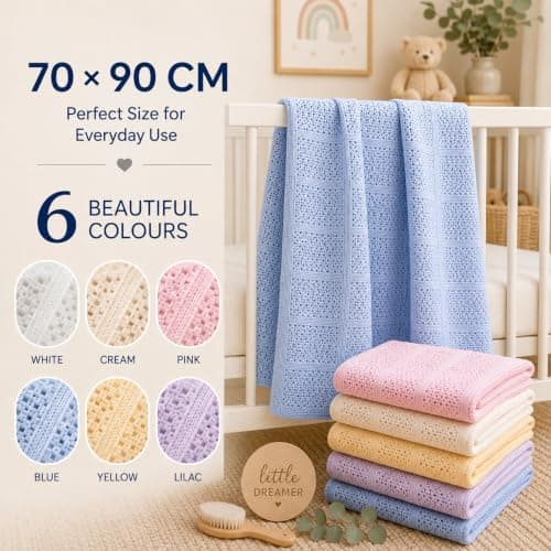 DUDU N GIRLIE Baby Pram Cellular Blanket, Moses Basket, White, 90x70cm — view 6