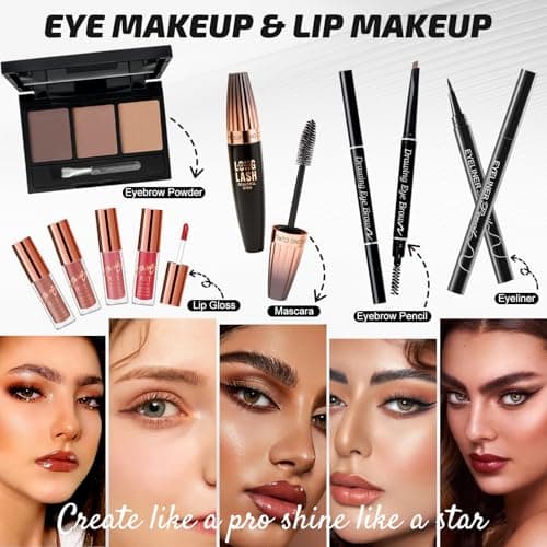 Makeup Set with Travel Bag, All in One Make Up Starter Kit for Teenage Girls, Makeup Gift Set for Women, Makeup Bundle Includes Primer BB Cream Foundation Eyeliner Mascara Eyeshadow Palette Lip Gloss — view 5