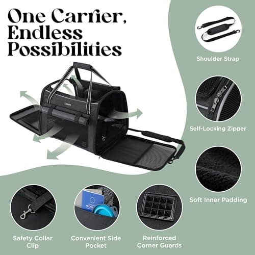 Lesure Foldable Cat Carrier for Travel, 43.5x29.5x34cm, Black — view 4