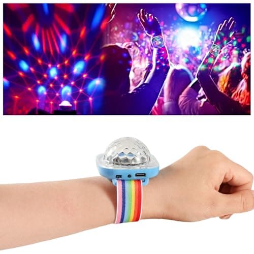 Lancoon 2 Pack Disco Ball Light, Wearable Mini Portable LED Lamp Night Strobe Watch Bracelet USB Charging Voice Controlled with Suction Cup for Kid Party Car Dancing DJ Club(Blue) — view 3