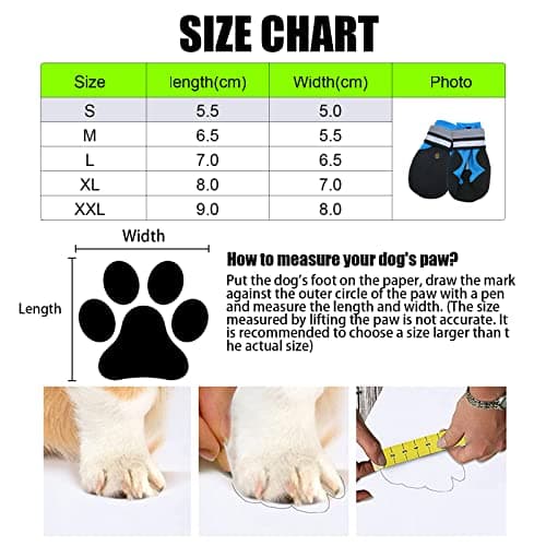 Jodsen Dog Boots, Set of 4 Waterproof Dog Shoes with Reflective Straps Anti-Slip Sole Outdoor Paw Protectors Puppy Shoes for Small Medium Dogs Autumn Winter (Blue, S) — view 2