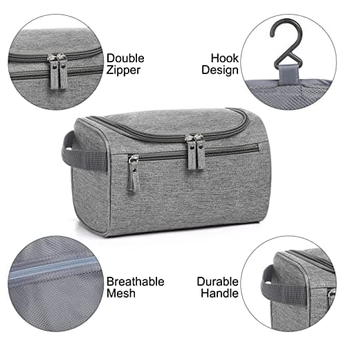 Etercycle Hanging Wash Bag Travel Toiletry Bag Waterproof Bathroom Bag for Men and Women Travel Toiletry Makeup Organizer (Grey) — view 4