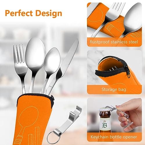 Vicloon 5PCS Stainless Steel Flatware Set with Bottle Opener, Travel Cutlery Set, Orange — view 3