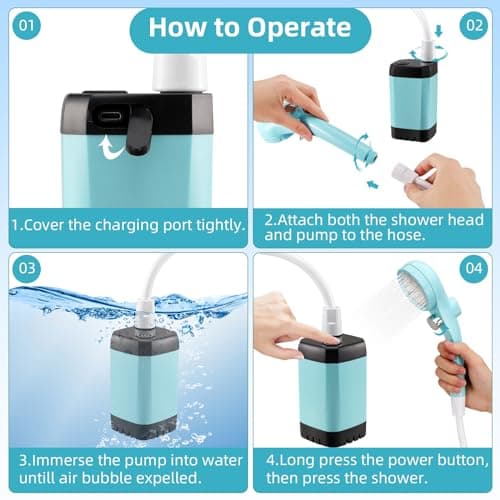 VIHBRAI 6000mAh Portable Camping Shower, Rechargeable Battery Shower Pump — view 6