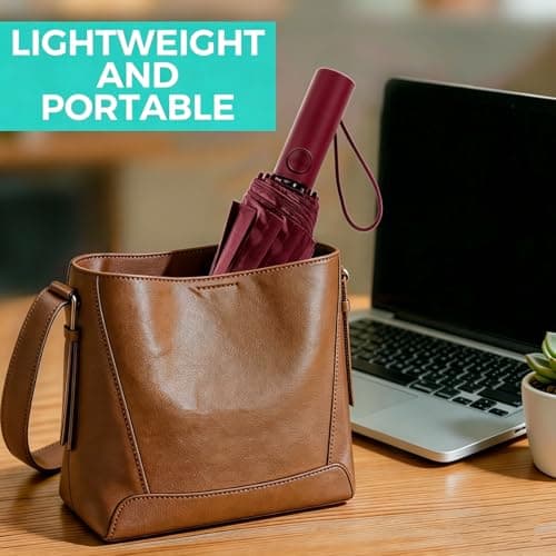 NAYEZH ﻿ Umbrella Windproof Travel Umbrella for Rain, Auto Open Close, 12 Ribs 3+2 Fiberglass Frame, Durable Compact Portable Umbrella for Daily Use (Burgundy) ﻿ — view 6