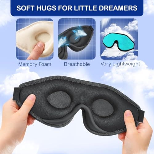 3D Sleep Mask for Kids, Light Block Sleeping Blindfold Memory Foam Contoured Eye Mask for Sleep, Adjustable Strap Eye Cover and Travel Sleep Mask for Boys Girls Blue — view 3