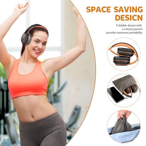WorWoder Wireless Headphones Over Ear, 80 Hours Playtime Bluetooth Headphones, Hi-Fi Stereo Sound with Microphone, Lightweight Headset with Deep Bass for Travel Work PC Cellphone（Black-Orange） — view 5