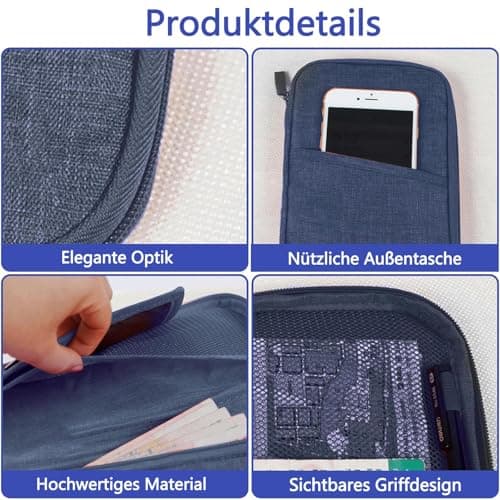 Passport Organiser with 8 Pockets, Waterproof Passport Cover, Travel Documents Organiser, Family Travel Organiser Documents for Flight Tickets, Money, Mobile Phone, Credit Cards, ID, Travel Documents — view 4