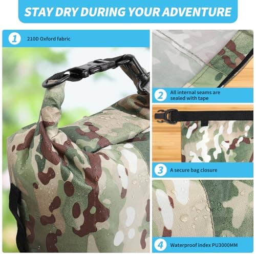 Amengsen Dry Bags Waterproof Dry Sacks Camouflage Small Lightweight Dry Bag with Strap for Paddle Board Kayaking Fishing Camping Hiking (10L) — view 4