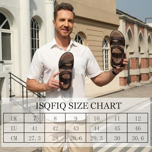 ISQFIQ Real Leather Mens Sandals, Wide Fit Sandal for Walking, Open Toe Indoor and Outdoor Shoes with Adjustable Strap for Summer Casual Travel Hiking Beach Trekking Towns Dark Brown UK 11 — view 6