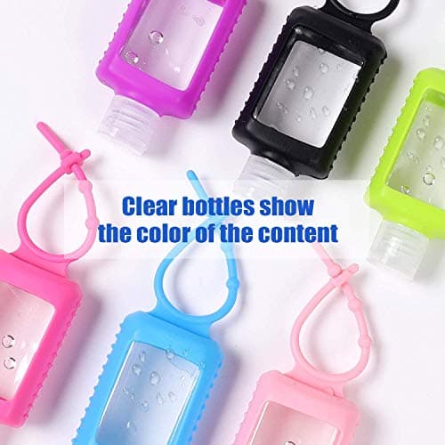 Ulife Mall 5 Pack 60ml Travel Empty Bottles Refillable Containers with Silicone Sleeve Leakproof Squeeze Keychain Bottles Flip Cap Hand Sanitizer Dispenser, Back to School Essentials — view 5