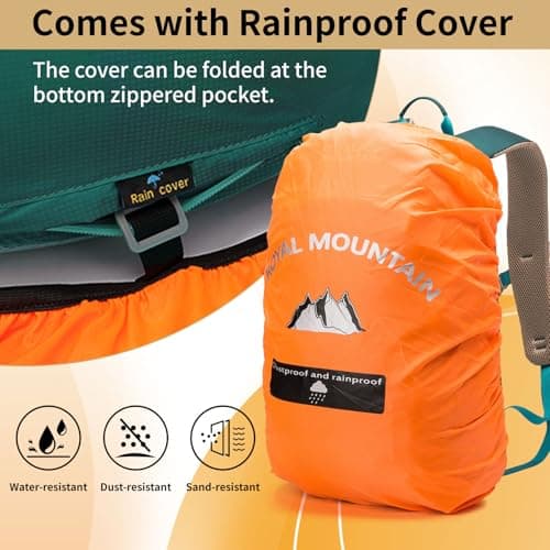 Lightweight Hiking Backpack, 30L Women/Men Waterproof Travel Rucksack Bag with Rain Cover, Outdoor Small Foldable Daypack for Student, Fit for 15.6 inch Laptop (Dark Green, 30l) — view 6