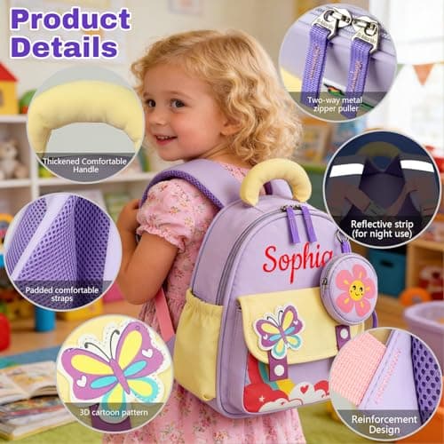 personalised toddler backpack, Custom Name Kids Backpack for Boys Girls, Cute Cartoon Preschool Kindergarten School Bag, Lightweight Water Resistant Nursery Bag for Travel Outdoor, Age 2-6 — view 6