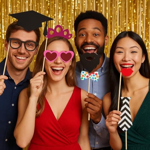 76pcs Photo Booth Props for Party – Selfie Props for Wedding, Hen Do, Baby Shower, Birthday – Fun Photobooth Party Props for Kids & Adults – Photo Booth Props Wedding, Photo Props Set — view 3