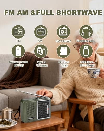 FM AM SW Transistor Radio with Rechargeable Battery, Portable Pocket Radio with Full Shortwave, Mini Battery Operated Shortwave Emergency Tool, Type C Charging & Headphone Jack(Full Shortwave Version) — view 3