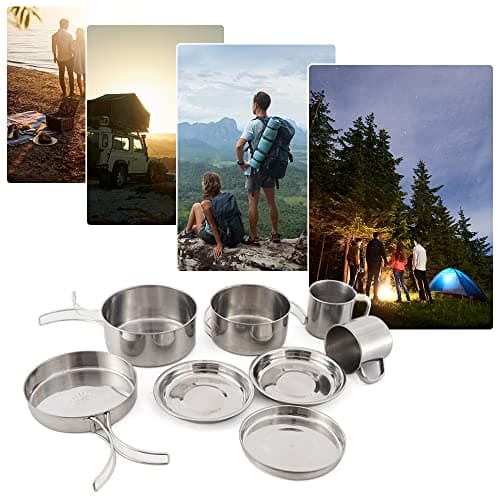 Camping Cookware Mess Kit 8PCS Stainless Steel Cooking Pot and Pan Set with Plates Cups for Outdoor Camping Hiking Backpacking — view 5