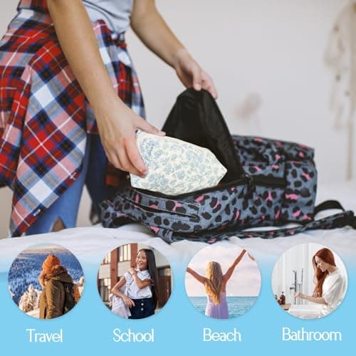 Travel Toiletry Bag, Portable Cotton Travel Coquette, Floral Makeup Bag, Quilted Cosmetic Pouch for Women Girls Bathroom Daily (Blue-02) — view 5