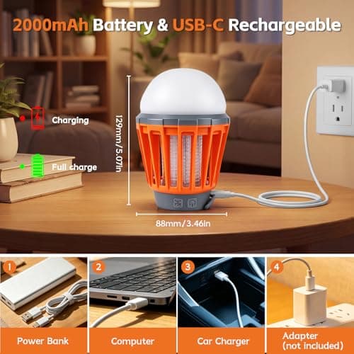 Mosquito Repellent Lamp Camping Lantern, USB Rechargeable LED Camping Light Mosquito Killer Lamp, IPX6 Waterproof Bug Zapper, Retractable Hook, Portable Insect Killer for Outdoor Tent Emergency — view 5