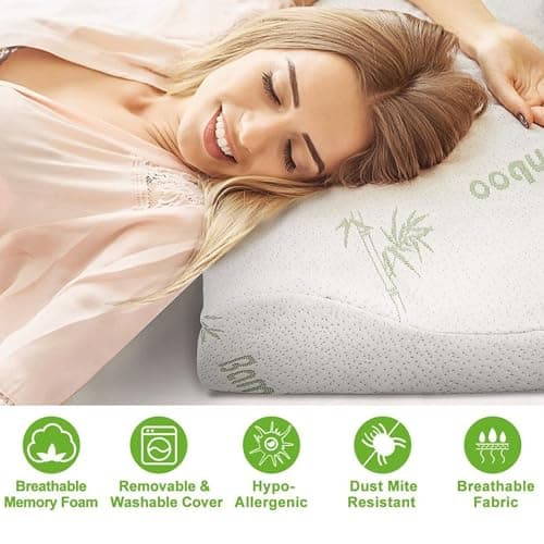 Luxury Small Contour Bamboo Memory Foam Pillow – 35D Firm Foam with Soft 240 GSM Bamboo Jacquard Cover – Ergonomic Pillow for Neck And Shoulder Pain – Best Orthopedic Pillows for All Sleeping position — view 6
