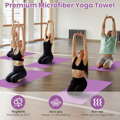 flintronic Yoga Towel, Yoga Mat Towel with Grip Silicone Dots, Microfibre Yoga Blanket Towel, Soft & Breathable, with Quick Dry Yoga Towels and Mesh Carry Bag, for Bikram, Pilates - 183x63cm — view 5