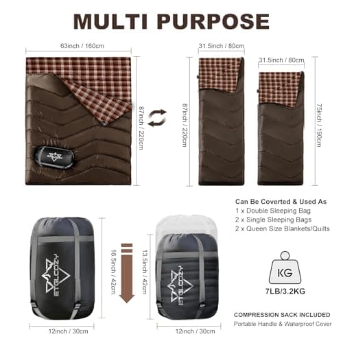 ETGLCOZY Double Sleeping Bag for Adults Camping, XL 2 Person, Coffee — view 2