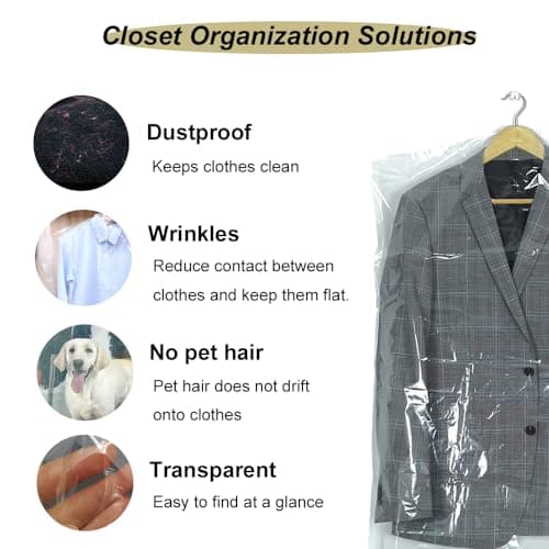 RINTATI 50 Pcs Plastic Garment Bags Set 35.4inch Lightweight Clear Dry Cleaning Laundrette Hanging Clothes Dust Protector Covers for Closet Clothes Storage. — view 6
