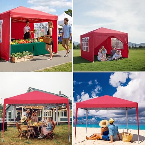 2.5x2.5m Pop Up Gazebo with 4 Removable Sidewalls, Portable Outdoor Party Tent with Carry Bag, All Weather Canopy for Camping, Markets, Garden Events (Red) — view 5