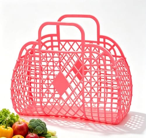 Beach Tote Bag, Women’s Plastic Tote Bag with Handle Foldable Reusable Shopping Handbags Basket Hollow Storage Basket for Halloween Xmas (250x110x220mm/9.84x4.33x8.66in)