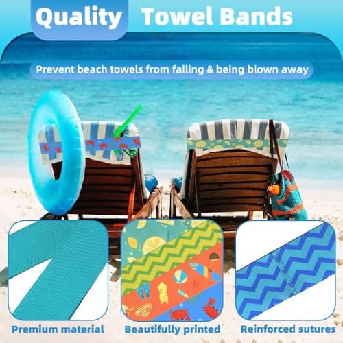 Bmeigo 6-Pack Beach Towel Bands for Sun Loungers Wide Strong Elastic Straps — view 3