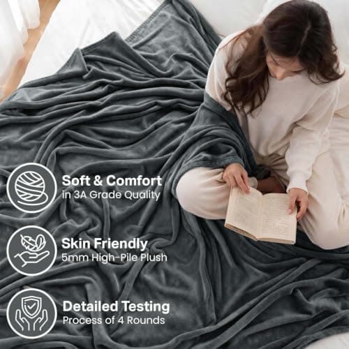 Oxford Homeware Fleece Blanket Sofa Throw Cuddly Reversible Soft Throws for Bed, Couch, Settee, Travel Lightweight and Breathable Blanket fit All Season (Grey, Throw/Single) — view 2
