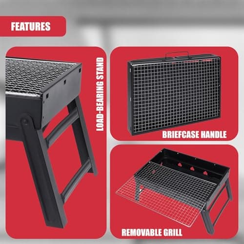 GEEZY Portable Charcoal BBQ Grill – Foldable & Compact for Camping, Travel, Garden – Quick Setup, Space-Saving with Carry Handle – Heat & Rust Resistant Small Barbecue – Great for Barbeque Enthusiasts — view 5