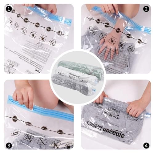 Amazon Basics Roll-Up Travel Storage Bags, Zipper, 12 count, 2 Pack of 6 (Small, Medium), Transparent — view 4