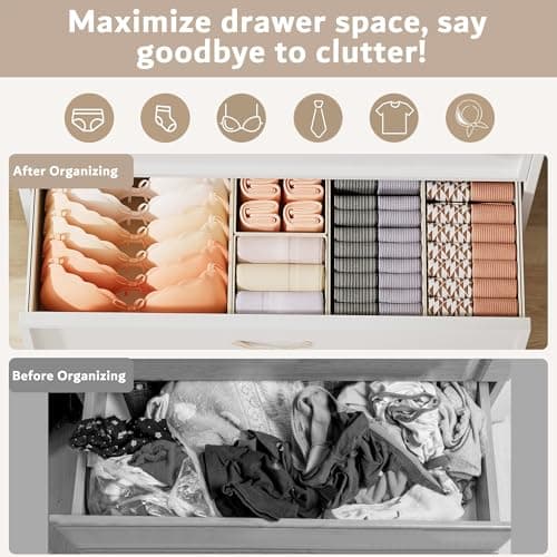 XIVIRACK 20 Pack Drawer Organizer for Clothes, Underwear Drawer Organizer Bins, Foldable Fabric Closet Storage Organizers, Drawer Dividers for Bras Undies Socks Ties, Beige — view 4