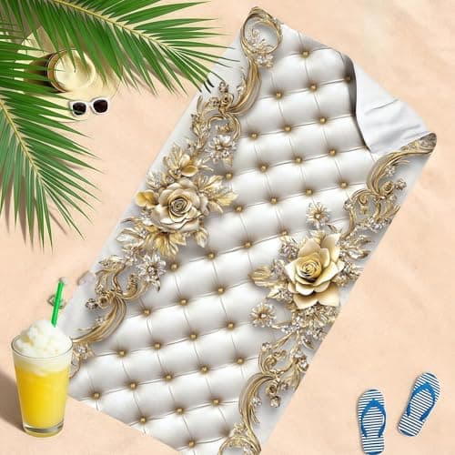 Beach Towel Leather Diamond Rose Quick Dry Microfibre Printed Beach Towels Gold Super Absorbent Beach Towel for Swim 160 x 80 cm Soft Sand Free Lightweight — view 5
