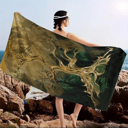 70x140 cm Sand-Free Quick-Dry Beach Towel Extra Large Artistic Tree Pattern Travel & Pool Towel Lightweight Super-Absorbent Gold for Adults & Kids Cruise,Holiday,Pool,Lounge Sunbathing — view 3