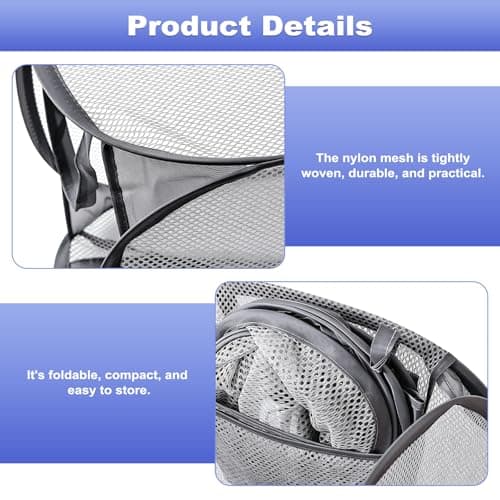 2 Pack Foldable Mesh Laundry Baskets, Collapsible Washing Bag with Handles & Side Pocket, Large Capacity Dirty Clothes Basket for Bedroom, Bathroom, Kids Room Student Dorm Travel — view 3