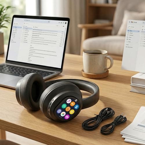 AI Translation Wireless Headphones Portable Foldable Design for Travel Business Daily Use with Detachable Screen for International Chatting, Noise Canceling Bluetooth 6.0 Built in Flashlight — view 5