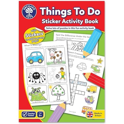 Orchard Toys Things To Do Sticker Colouring Book, Educational Colouring and Activity Book, Perfect for Kids Age 5 Years +, Ideal for Parties, 21cm x 2cm x 29cm