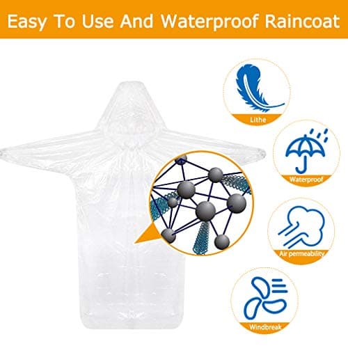 ALBOYI 10 Pack Disposable Rain Ponchos, Waterproof Rain Poncho for Women & Men, Adult Emergency Raincoats with Drawstring Hood and Elasticated Wrists, Rain Coats for Outdoor Activities, Fishing — view 6
