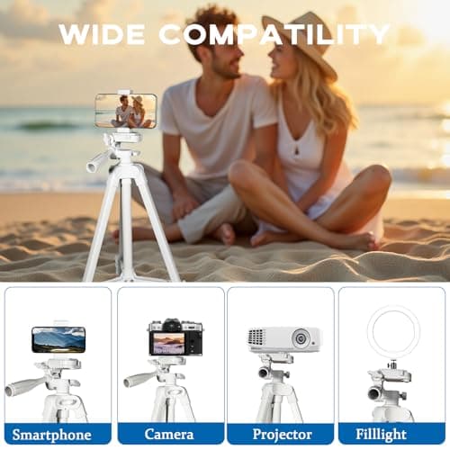 Kakotopa White Lightweight Tripod - 42-146cm Adjustable Height with 360° Pan Head, Universal 1/4" Screw for Smartphone/DSLR/Camera/Projector - Ideal for Vlogging/Photography/Travel/Live Streaming — view 3