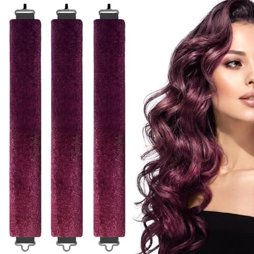 3PCS Heatless Curlers, No Heat Hair Rollers Headband for Overnight Curls, Heatless Curling Rod for Long Hair, Battery-Free, Non-Electric (Burgundy)