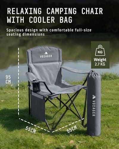 Voyager Folding Camping Chair 2-Pack, Lightweight with Pocket and Drinks Holder, Holds up to 120kg Each, Easy to Transport, Foldable Outdoor Chair Set - Dark Grey — view 2