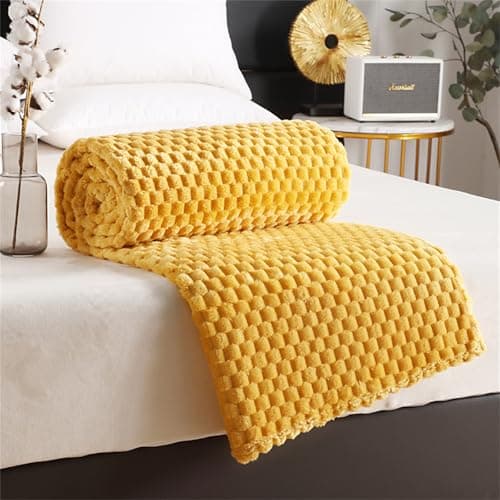 Highdi Winter Blankets and Throws for Sofa Beds, Soft Warm Sofa Throw Fluffy Cozy Bed Throws Fleece Throw Blanket for Kids Adults Bedroom Couch Travel-Plaid (100X150cm,Yellow)