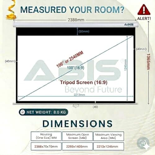 ABIS 100 Inch Tripod Projector Screen, 2K/8K Ultra HD 16:9 Outdoor/indoor Projector Screen with Front Projections | Perfect for Home Theatre, Travel, Classrooms, Offices — view 3