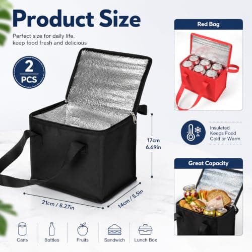 2 Pcs Small Cooler Bag, Small Cool Bags, Cooler Bag Small, Thermal Cooler Bag for Work School Travel, Office Meals and Outdoor Activities, Camping, Picnic, Beach, Bbq and Gift — view 2