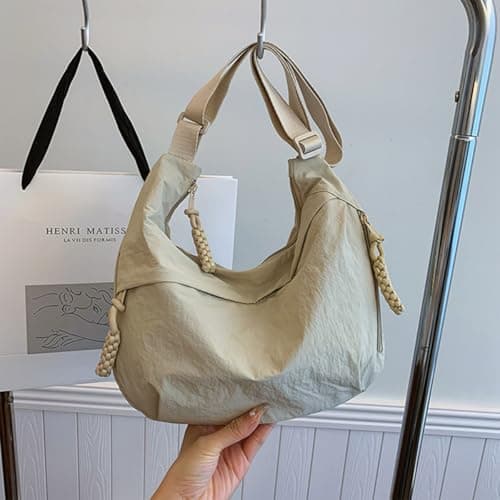 EHOTER Crescent Bag for Women Half Moon Bags Nylon Dumpling Sling Crossbody Bags for Travel Multi Pockets Crescent Cross Body Bag for School Travel Shopping Work (Beige) — view 2