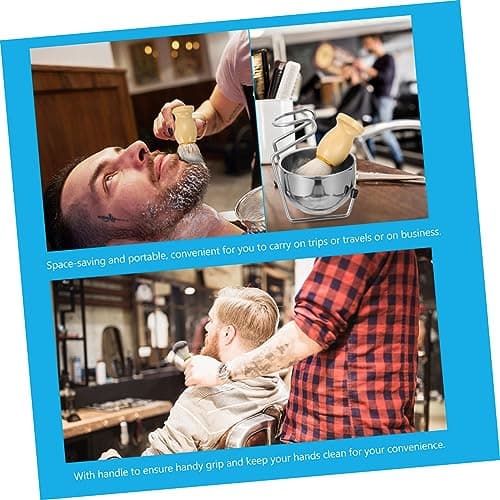 Angoily Men's Shaving Brush Set with Stainless Steel Bowl and Rack, Wooden Handle, Artificial Wool Bristles, Travel-friendly Grooming Kit for Business Trips, — view 2