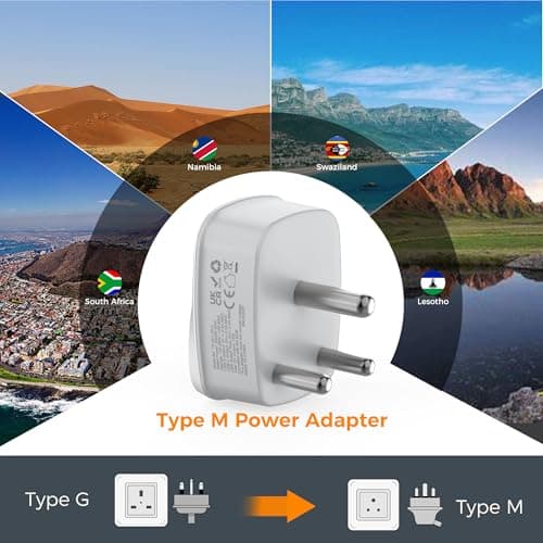 TESSAN UK to South Africa Plug Adapter, Type M Travel Adapter with USB C — view 3